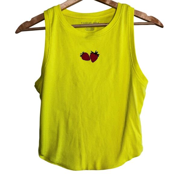 American Eagle Yellow Ribbed Strawberry Tank Top Size Large - Picture 1 of 4